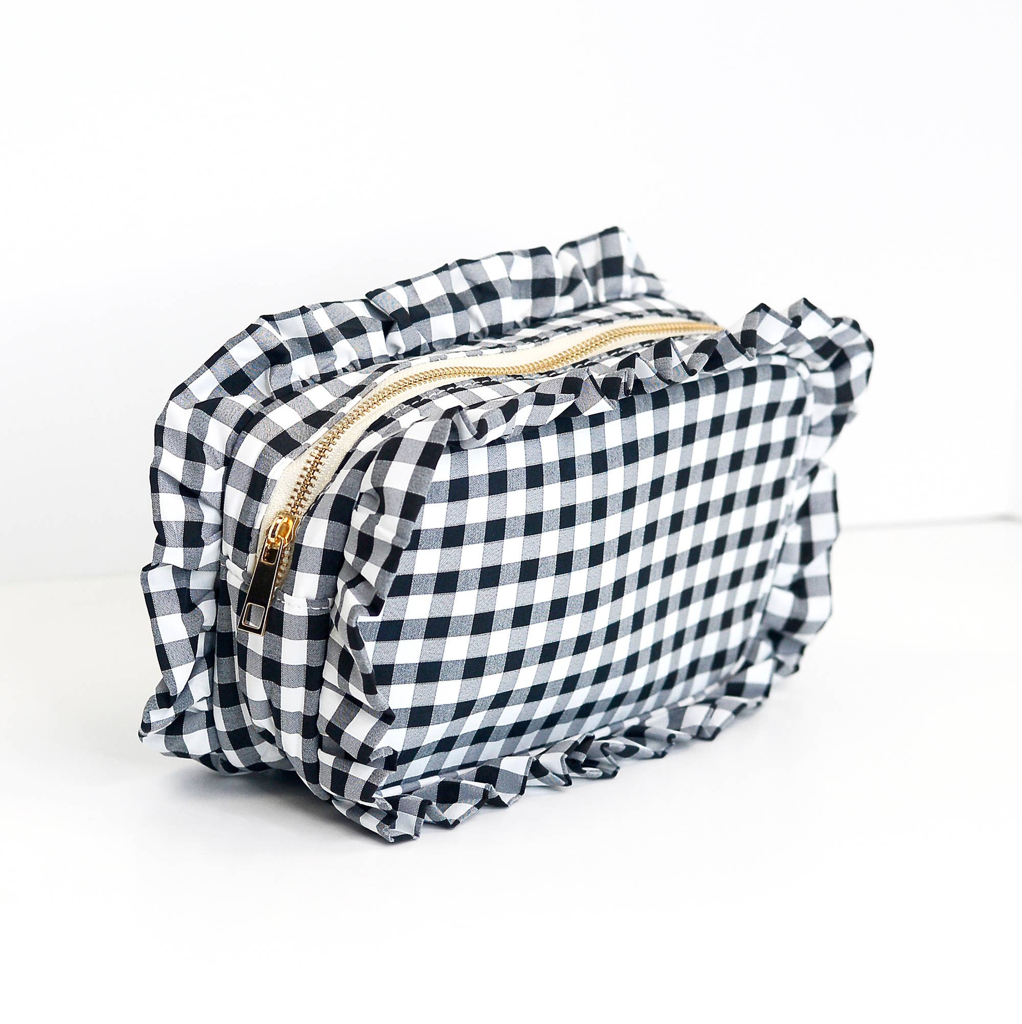 Mugsby - Wholesale Makeup/Cosmetic Bag - Gingham Ruffle Zipper Pouch Embroidery Friendly Cosmetic Bag14