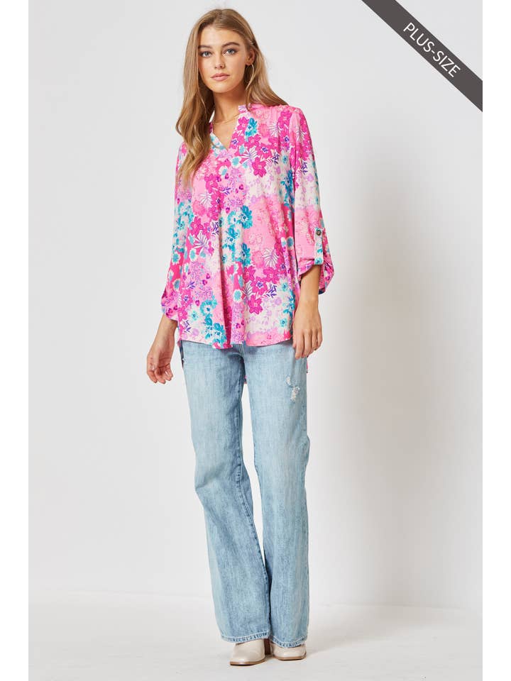Pink PLUS SIZE 3/4 Sleeve LIZZY Wrinkle Free Top for wholesale on Faire1