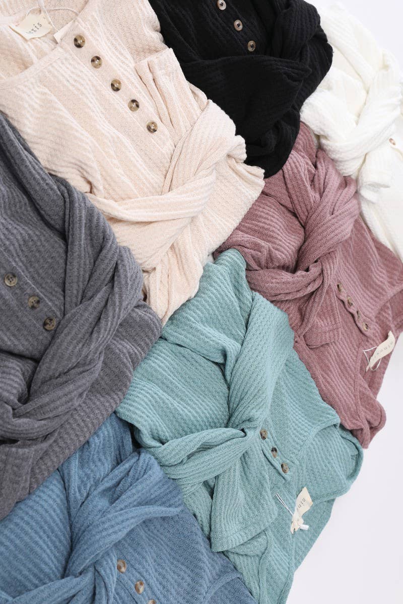 NINEXIS - Wholesale Knit Top - Women's - CWTTL450_BUTTON PLACKET LONG SLEEVE WAFFLE TOP19