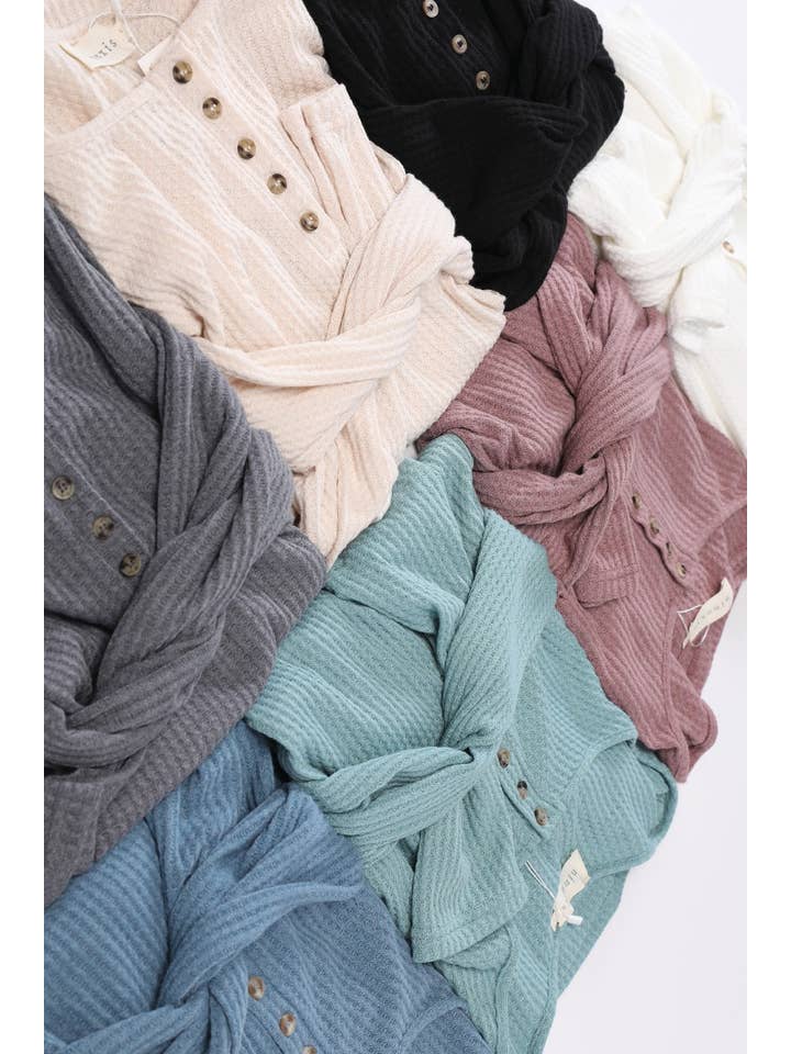 NINEXIS - Wholesale Knit Top - Women's - CWTTL450_BUTTON PLACKET LONG SLEEVE WAFFLE TOP19