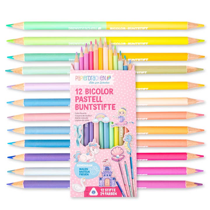 Pappersdrake 12 tvåfärgade färgpennor pastell för wholesale av Papierdrachen