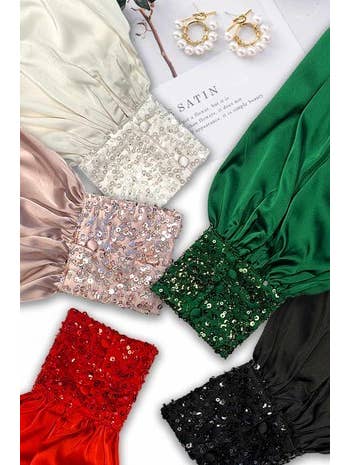 Vine & Love - Wholesale Dress - Women's - Sequin Detail Swing Satin Knee Dress VD812853