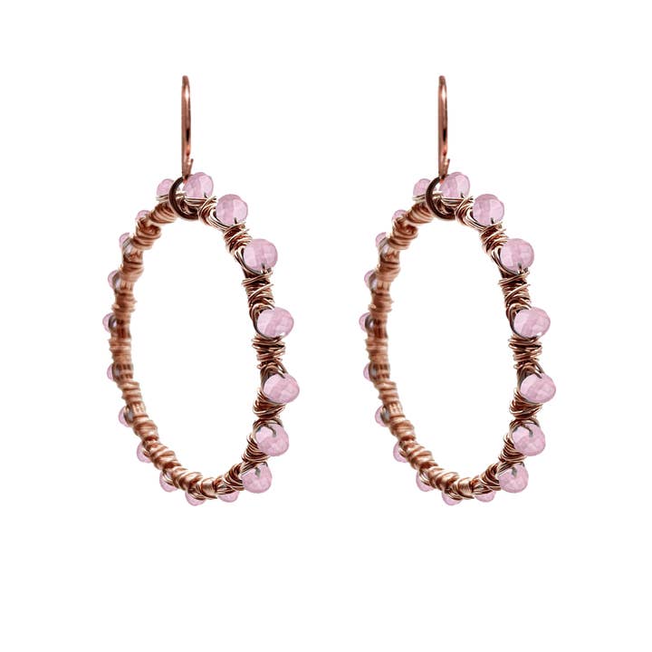 The Perfect Gem Hoop Earrings Rose Gold Rose Quartz for wholesale by Dana Blair Designs