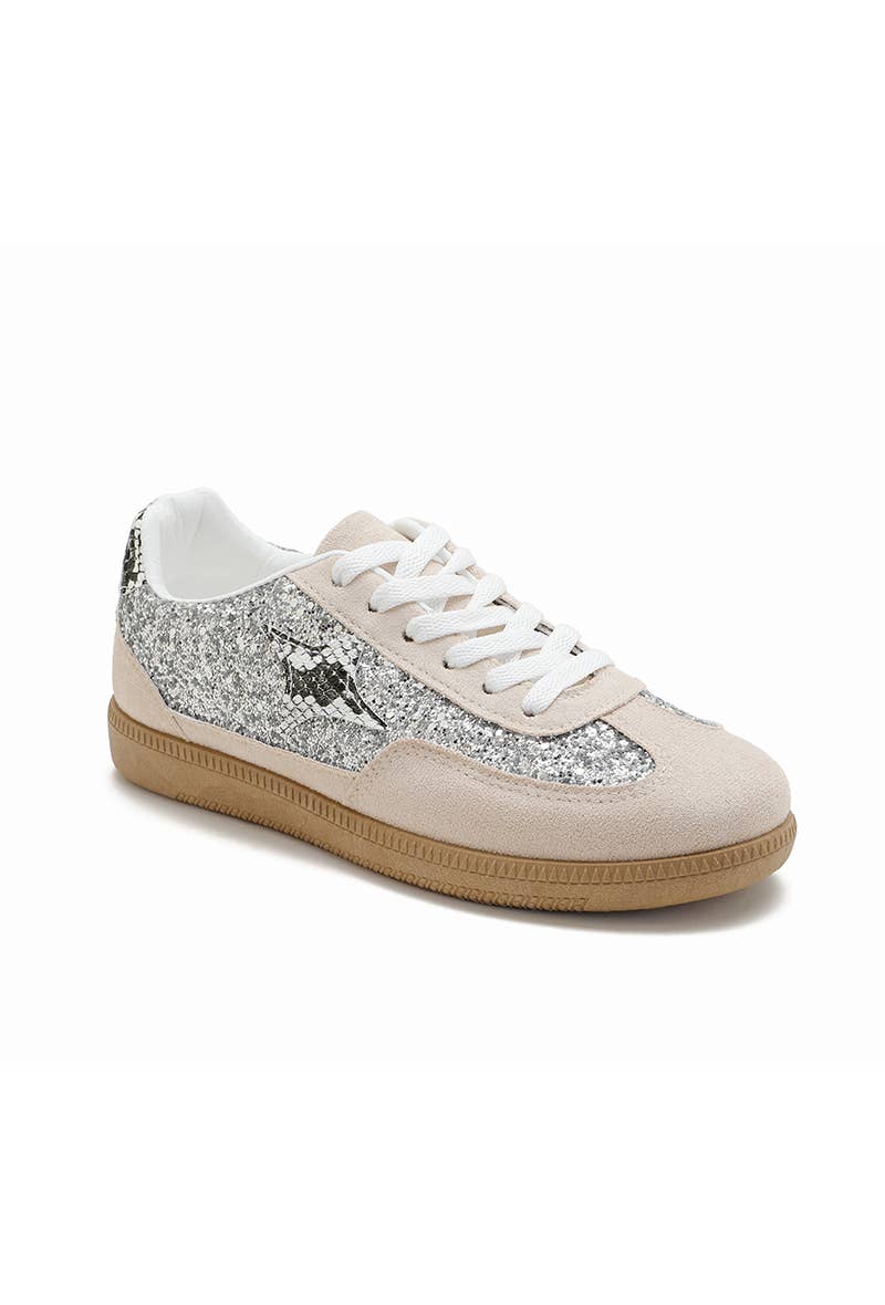 Joia Paris - Vente Baskets tendance – femme - Basket à lacets paillettes avec étoiles B-66128