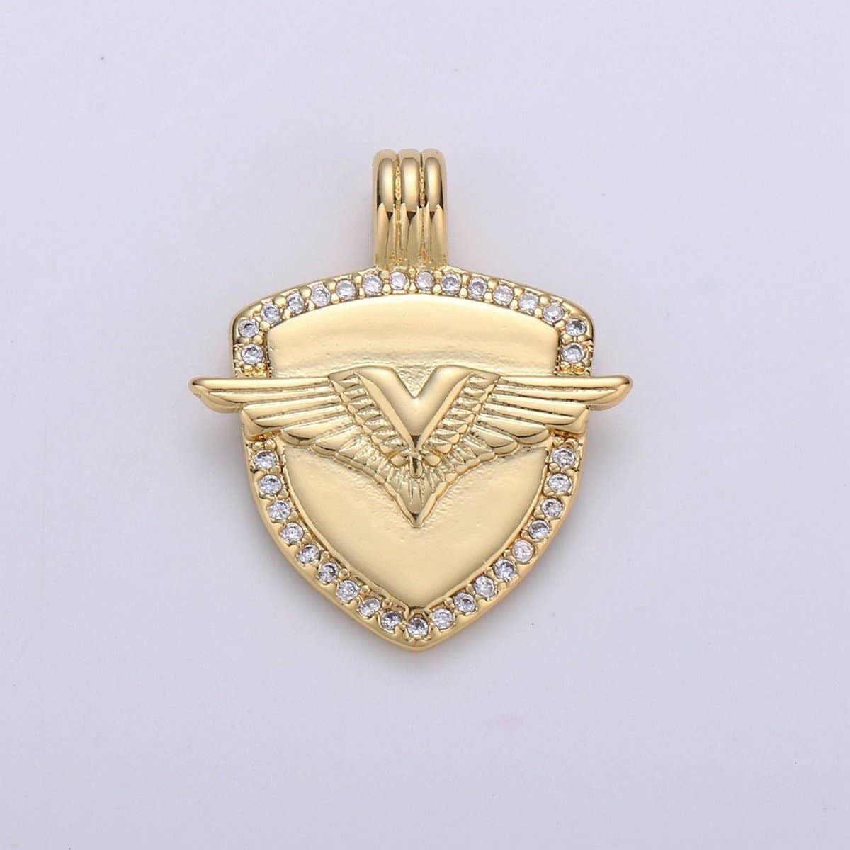 Aim Eternal - Wholesale Individual Charm/Pendant - Dainty 14k Gold Filled Shield Charm, Cz Shield pendant, Micro Pave Wing Pendant Protection Jewelry Supply I-930