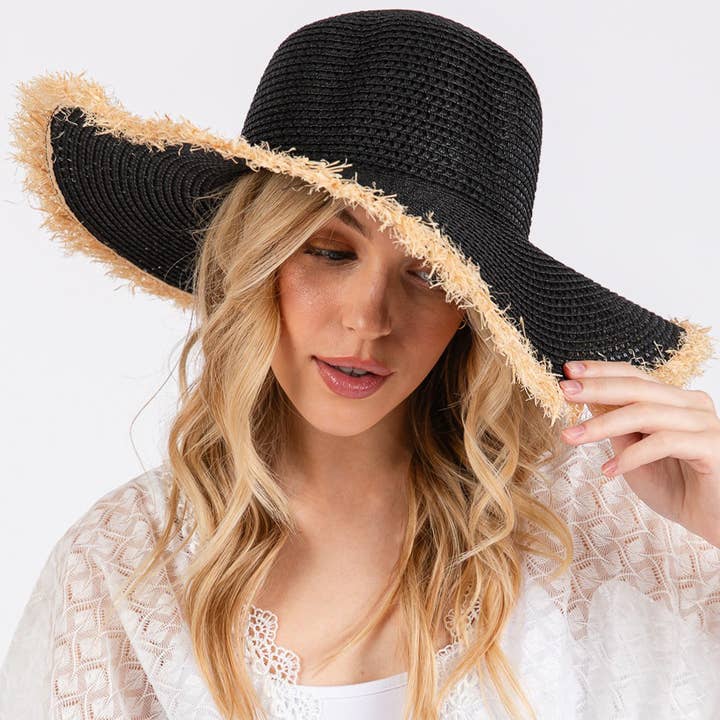 Sensibling Corp. - Wholesale Straw Hat - Women's - Frayed Edge Floppy Straw Sun Hat