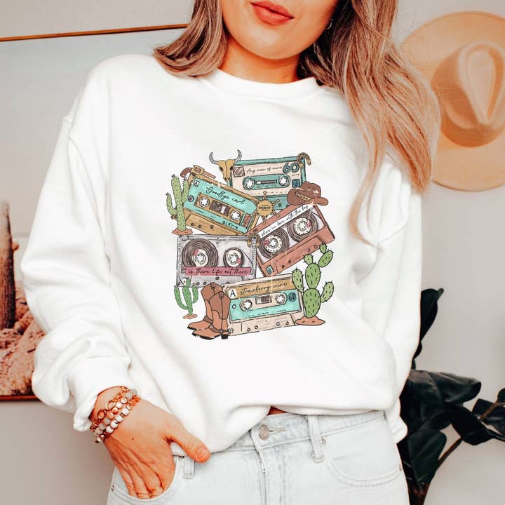 90's Country Cassette Crewneck Sweatshirt for wholesale by Trendznmore - Modern Graphic Apparel