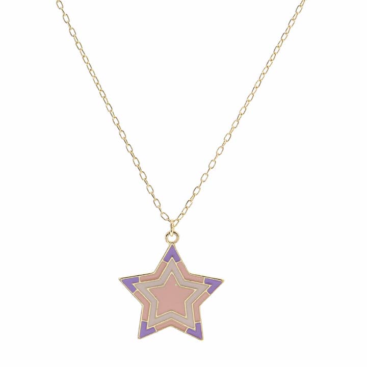 Kids 14" Lavender & Pink Enamel Star Necklace for wholesale by Jane Marie