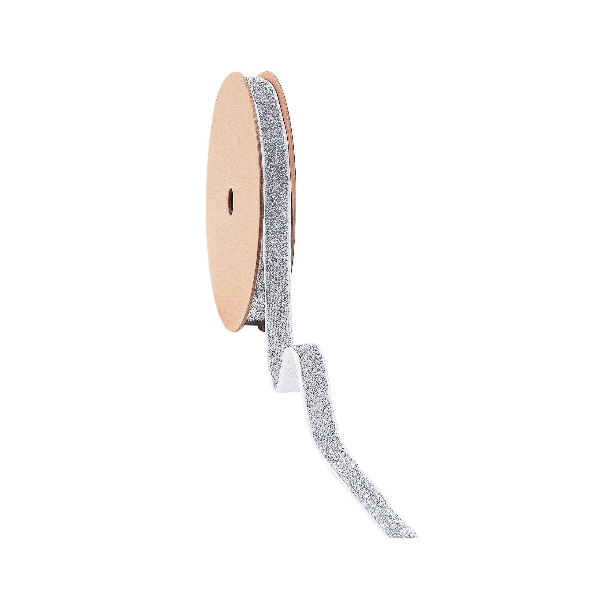 LA Ribbons Wholesale – Großhandel Band – Geschenke verpacken – 5/8" Drahtkante Corsage Band | Silber Glitzer | 25 Yard Rolle2