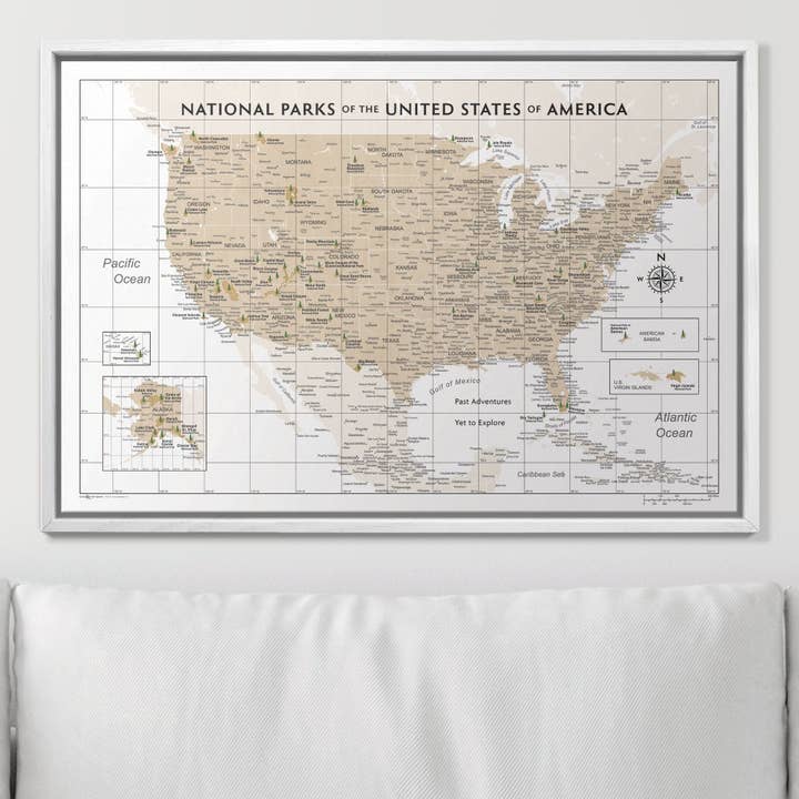 Conquest Maps - Wholesale Map - Push Pin National Parks Map - Light Brown Color Splash - Pins Included!2