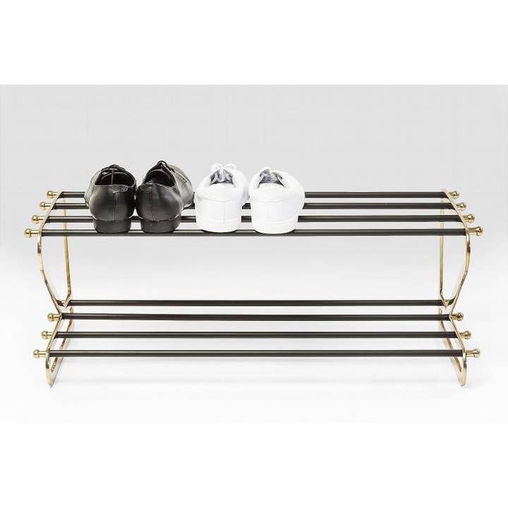 DDecorStore – wholesale Shoe rack – Two-Tier Black & Brass Shoe Rack dazzling design for hallway