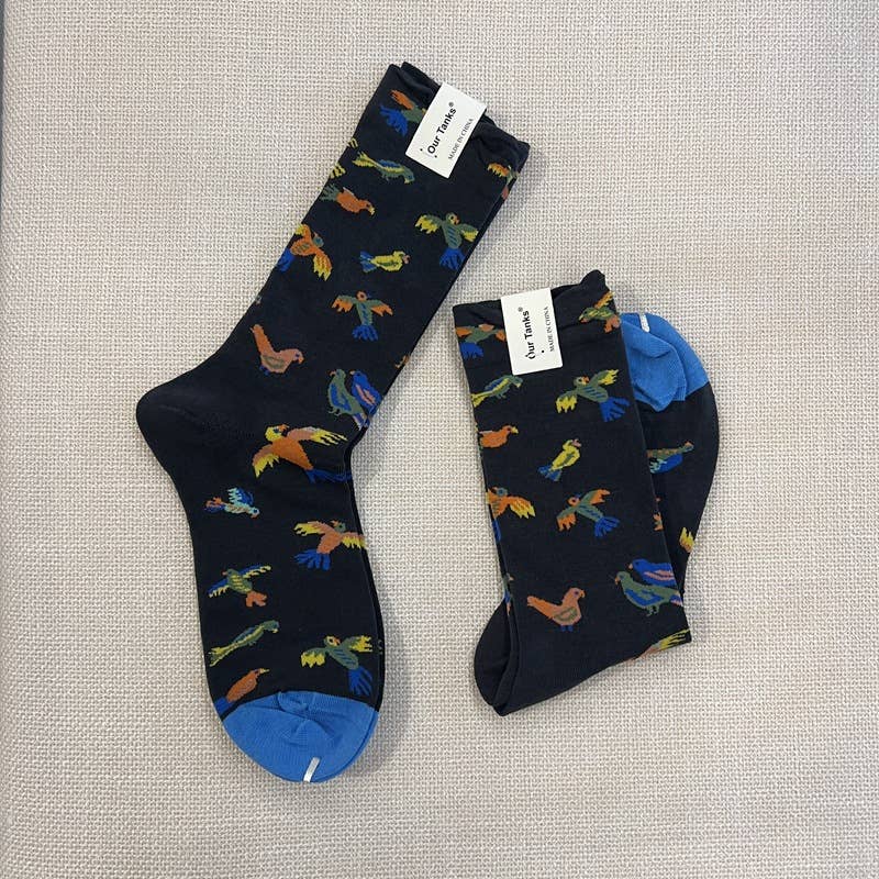 Tourtiwi - Wholesale Socks - Unisex - Oil painting style animal flower print socks21