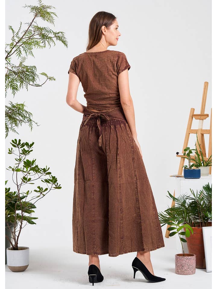 Kathmandu Imports - Wholesale Blouse - Women's - Short sleeves Front/Back Tie Solid Top (KT-1406)2