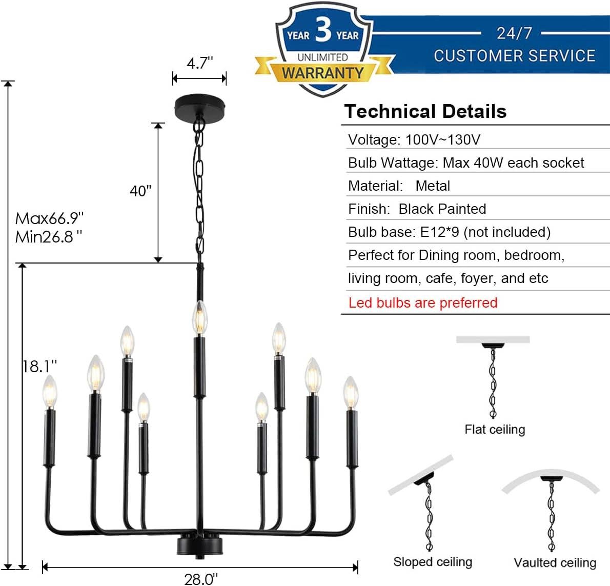 Black Farmhouse Chandelier 9 Light Dining Room Rustic for wholesale on Faire2