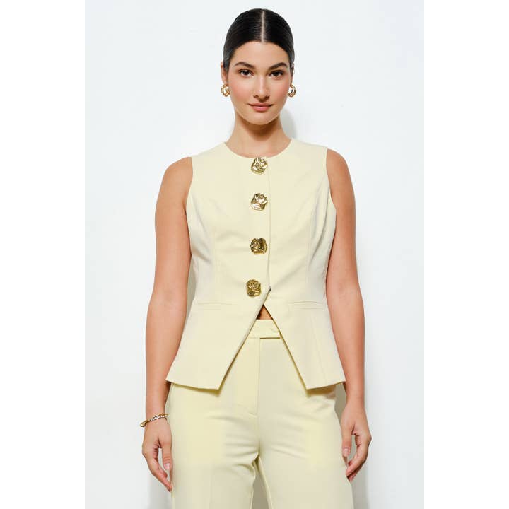 Luxe Gold Button Peplum Vest for wholesale by INA