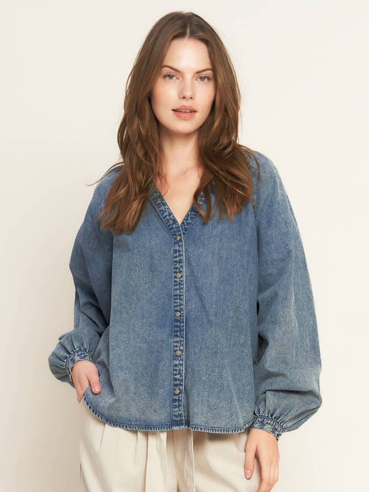Een met zuur gewassen denim top - IT13214 voor wholesale door FLYING TOMATO