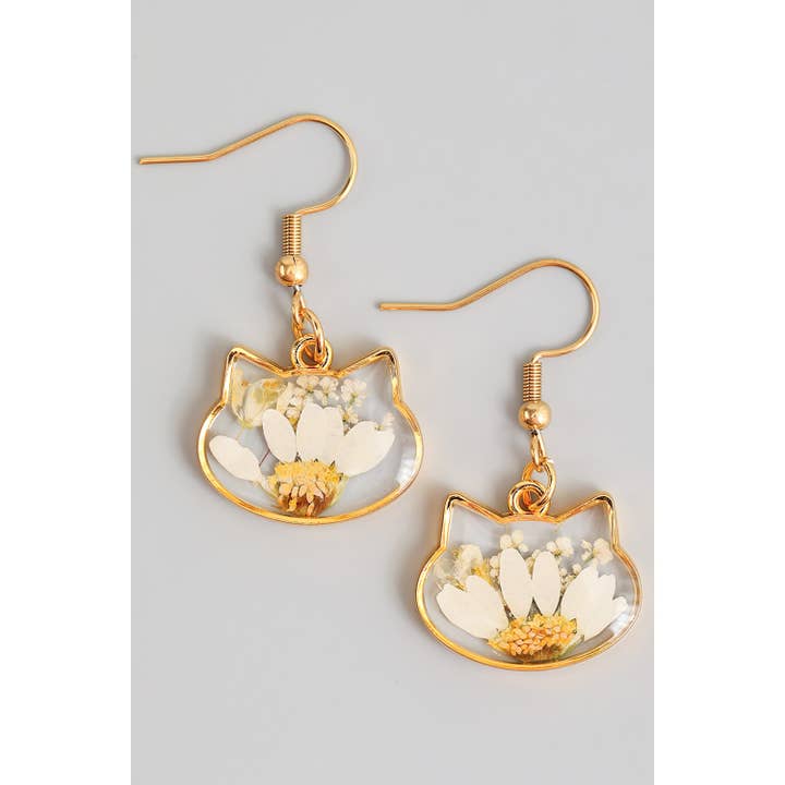 Girly - Wholesale Dangle Earrings - PRESSED FLOWER CAT DROP EARRINGS2