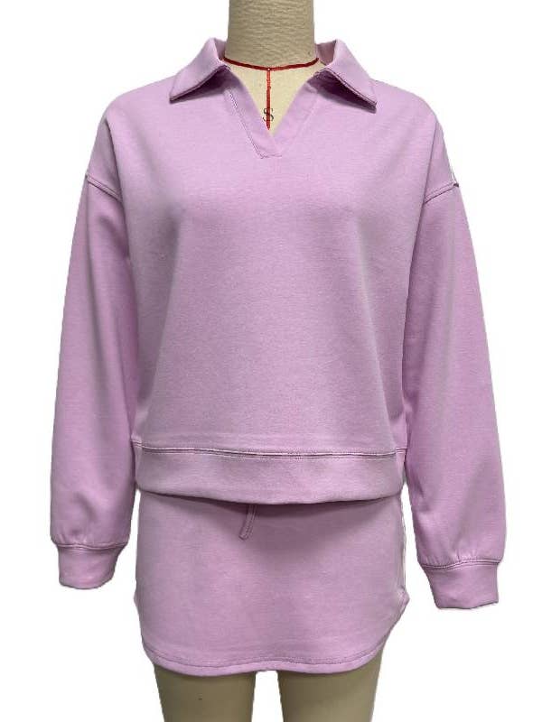 Rosa Clothing - Wholesale Top & Skirt Set - Women's - Lapel Collar Pullover Top & Lining Skirt Athleisure Set