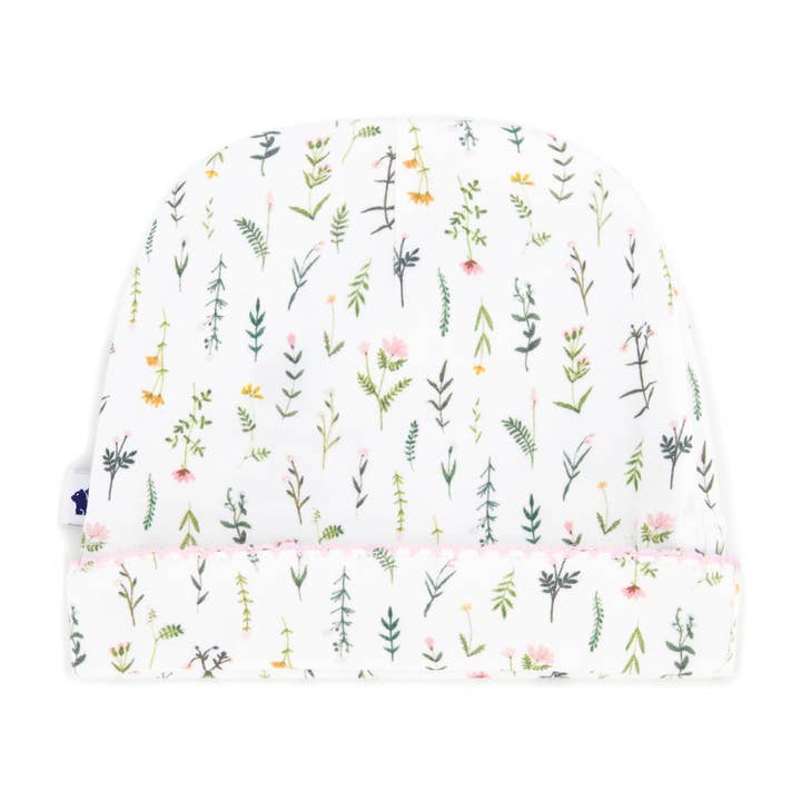 scallop trim hat - wildflower print for wholesale by Paper Cape