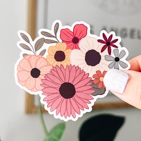 MATTE Purple Floral Bouquet Sticker 3x3 in for wholesale by Jackie Design Co.