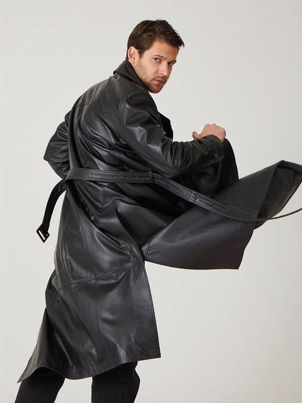 Black Matrix ægte læder trenchcoat til mænd for engroshandel hos Deriderim