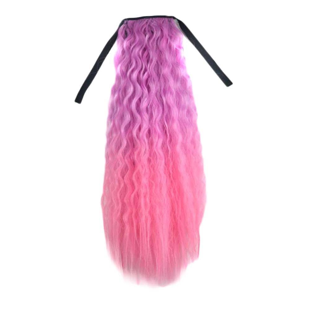 Naomi's Happy Place Shop - Wholesale Hair Extensions - Wavy Curly Wrap Around Ponytail Wig Extension Woman Drawstring Synthetic Hair Extension Fluffy Hairpiece,Gradient Pink Halloween Dress Up Cosplay0