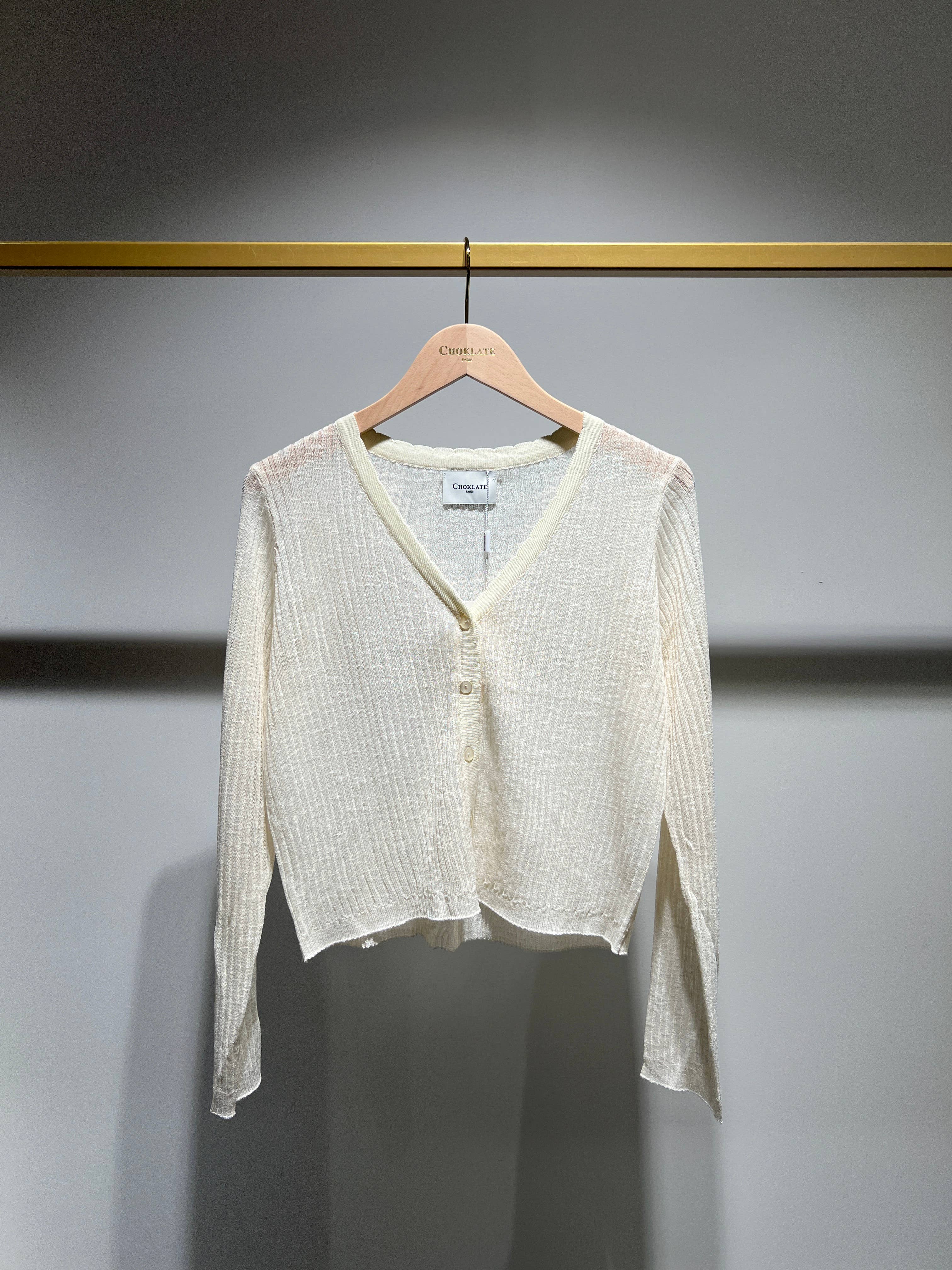 CHOKLATE PARIS - Wholesale Cardigan - Dames - Fijngebreid geribd vest met V-hals - 87923