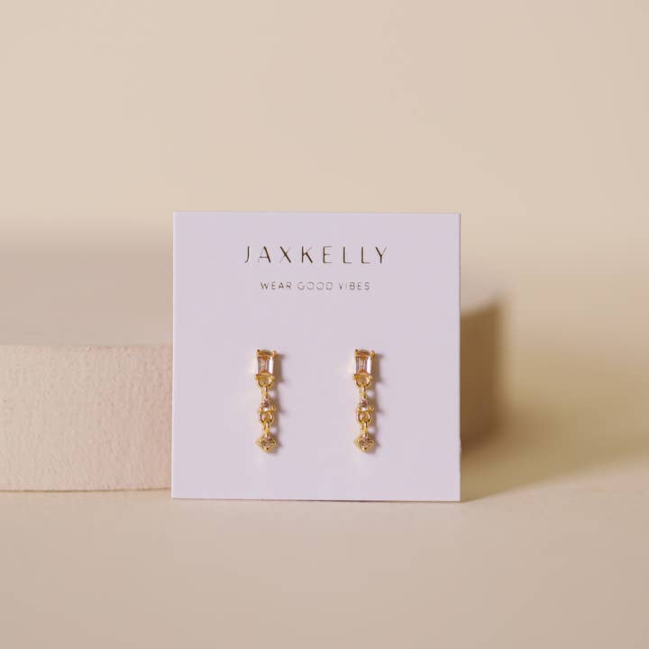 JaxKelly - Wholesale Dangle Earrings - Mini Baguette Drop Earrings - Champagne1