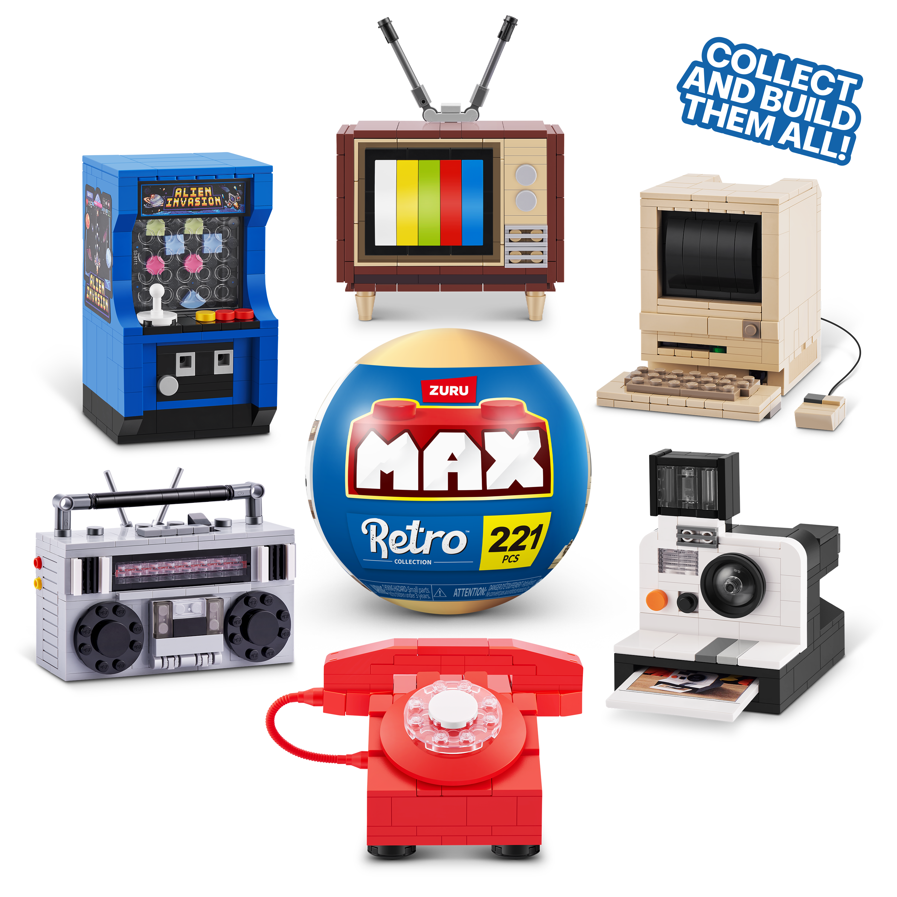 The Zoofy Group , LLC - Wholesale Build-a-Toy - Kids - ZURU MAX PREMIUM BRICKS RETRO CONSTRUCTION 15 PC PDQ2