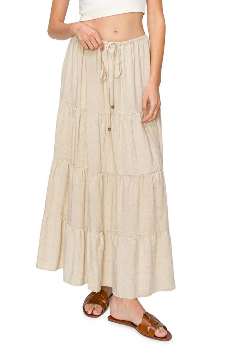 Cali1850 - Wholesale Skirt - Women's - CALI1850 FLOWY TIERED MAXI LINEN SKIRT / 52454JLN6526