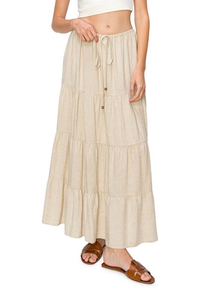 Cali1850 - Wholesale Skirt - Women's - CALI1850 FLOWY TIERED MAXI LINEN SKIRT / 52454JLN6526
