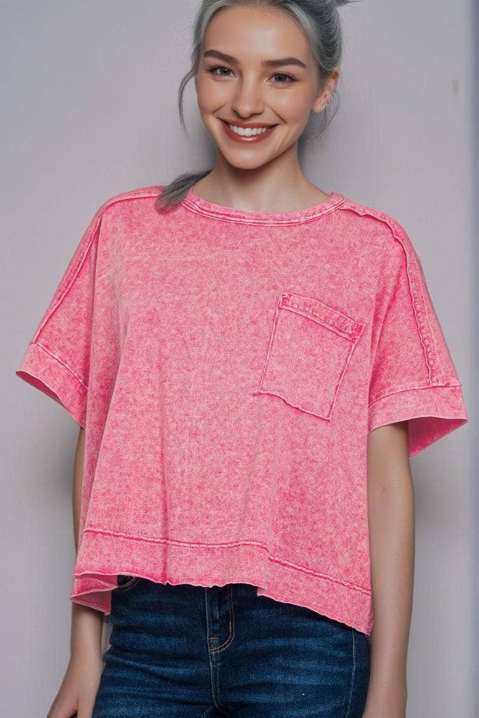 42POPS - Wholesale Knit Top - Women's - `.Washed Exposed Seam Oversized Tee0