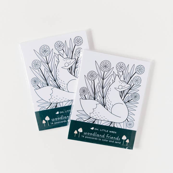oh, little wren - Wholesale Postcard Set - Woodland Coloring Postcards, a Set of 14 to Color and Send