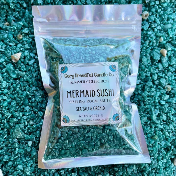 MERMAID SUSHI Potpourri de Cristaux de Sel Pétillant : Parfum de Sel Marin & Orchidée pour la vente par Gory Dreadful Candle Co