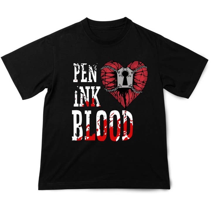 Camiseta de Corazón Encerrado con Tinta de Pluma y Sangre – Ropa Urbana Gótica Simbólica para venta al por mayor de Time to Apparel Co.