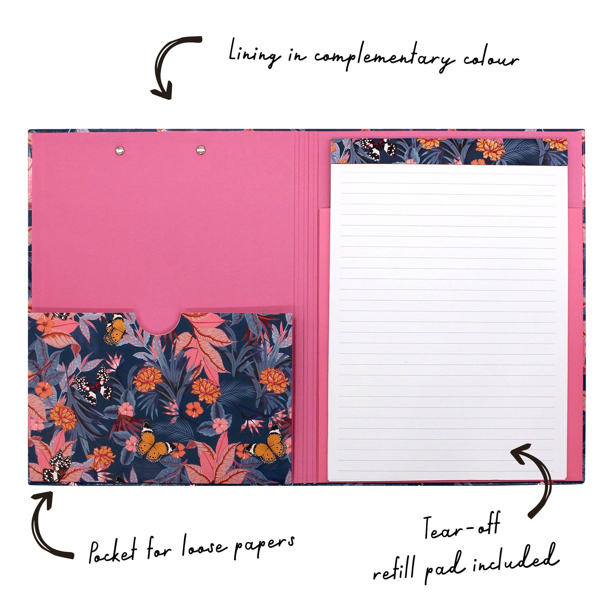 Pukka Pads North America – Engroshandel Udklipsholder – Bloom A4 udklipsholder Padfolio med foret notesblok inkluderet 5