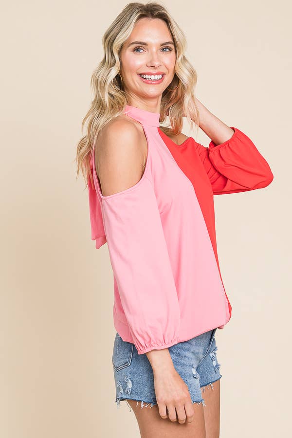 Culture Code - Wholesale Knit Top - Women's - CJT1409Q - TIE NECK COLD SHOULDER TOP1