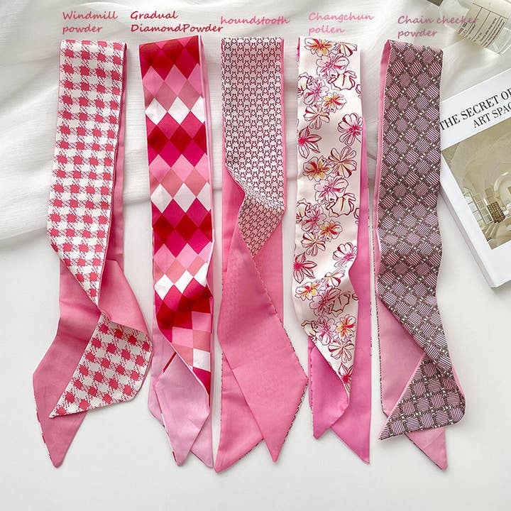 Pink Floral Skinny Scarf – Hair Tie & Bag Ribbon_CWASC0708 for wholesale by ACCITY