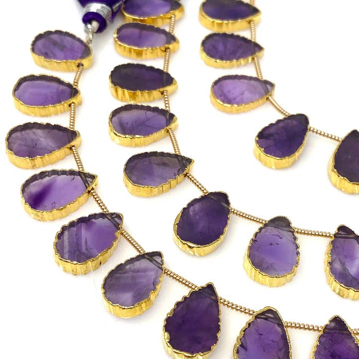 10 Pcs Purple Amethsyt Electroplated Slice Beads, Amethsyt Gemstone Wholesale Beads 14x9mm - 15x9.5mm for wholesale by Akstar Gems