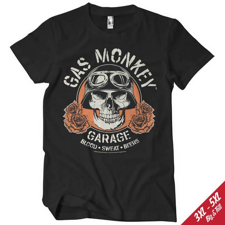 Negro Camiseta grande y alta con diseño de calavera Gas Monkey de venta al por mayor en Faire