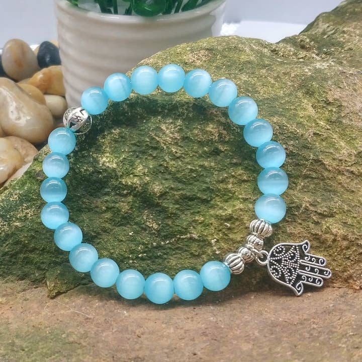 Aqua Blue Hamsa Bracelet for wholesale by Koch La Ni Jewelry