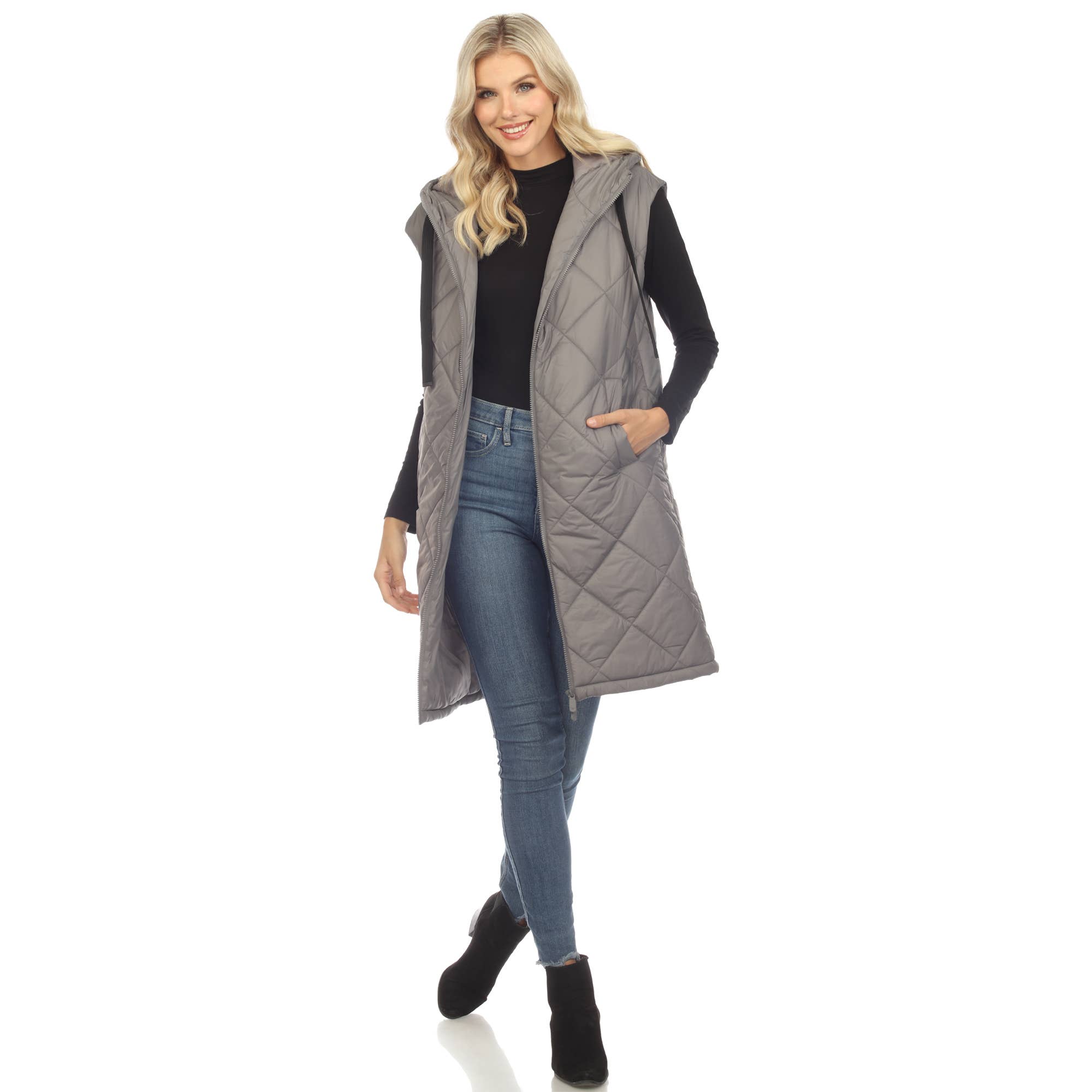 WHITE MARK - Wholesale Outerwear Vest - Women's - Women's Diamond Quilted Hooded Puffer Vest16