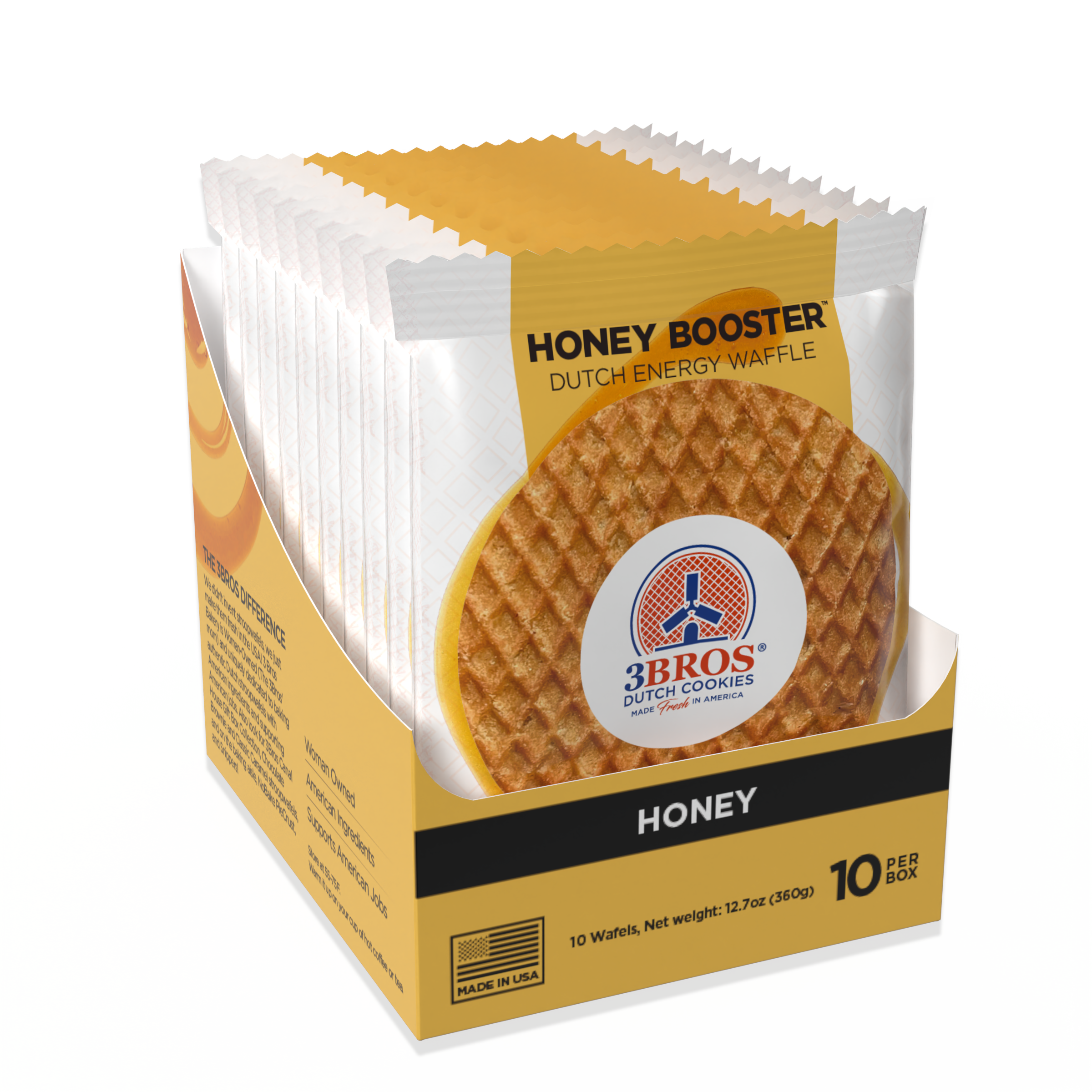 3Bros - Wholesale Cookie - Honey Booster Energy Waffle - 40 single packs5