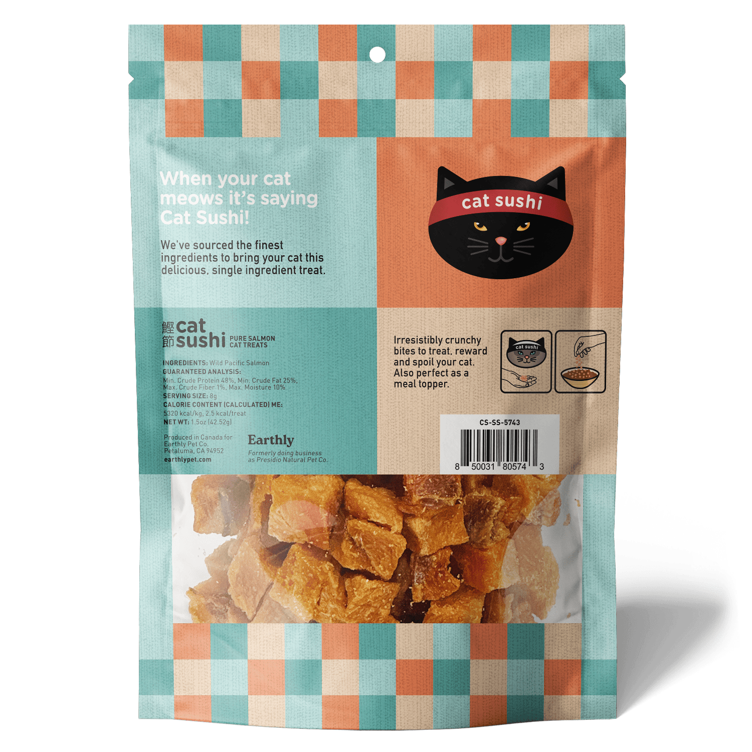 Earthly Pet Company - Wholesale Pet Treats - Cat - Cat Sushi Crunch Sake Pure Wild Salmon Bites 1.5oz1