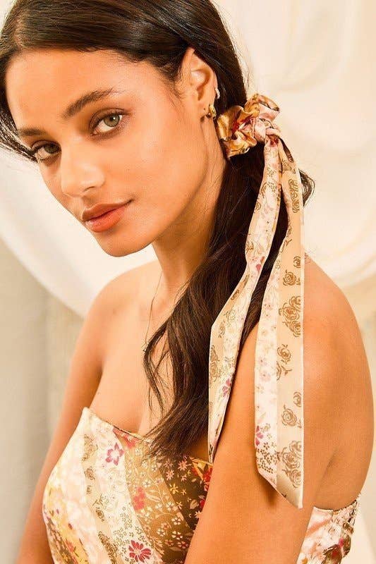 OLIVE MULTI Floral Print Satin Hair Tie for wholesale on Faire7