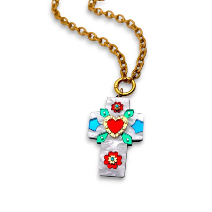 Crossbeat Weiße Kette – Plexiglas-Kreuzkette mit Edelstahlkette für den Großhandel von Funk Da Queen