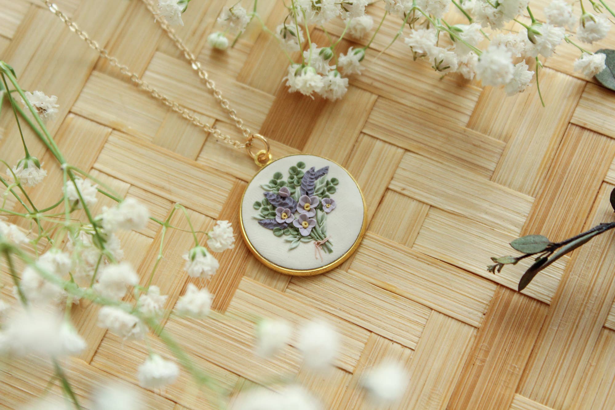 The Watermark Design - Wholesale Pendant/Charm Necklace - Lavender Wildflower Bouquet Necklace1