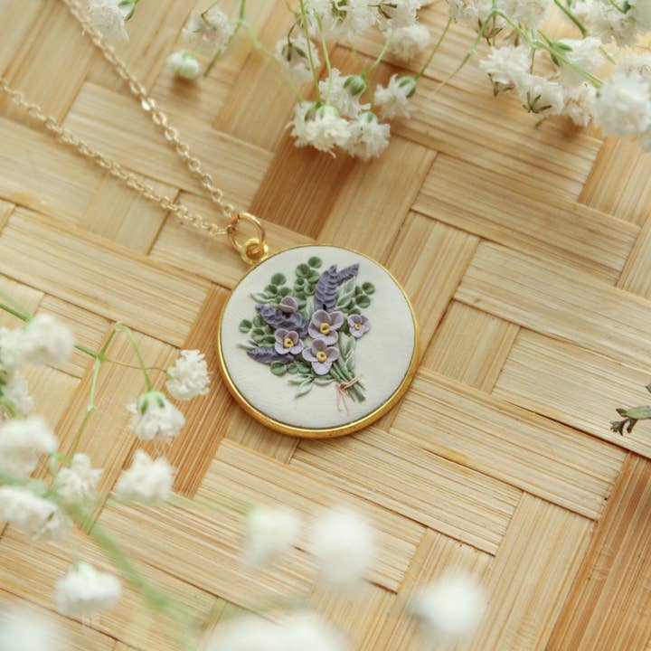 The Watermark Design - Wholesale Pendant/Charm Necklace - Lavender Wildflower Bouquet Necklace1