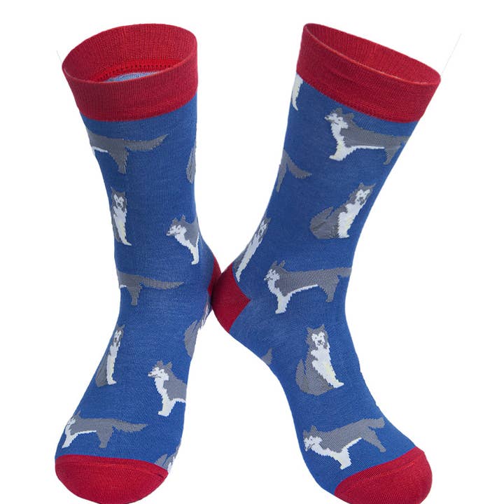 Herresokker med sibirisk husky i bambus - novelty sokker for engroshandel hos Sock Talk