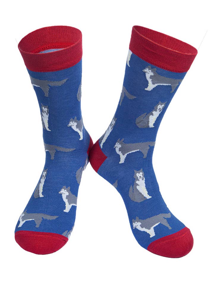 Sock Talk – Meias - Homem por atacado – Meias masculinas de bambu com estampas de Huskies Siberianos e cães0